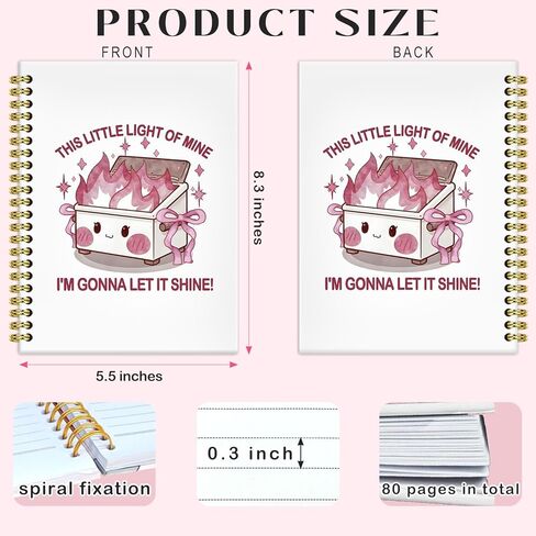 BRRNYOI Pink Dumpster Fire Notebook Journal 5.5x8.3. Funny Notebooks for Work, Work Office Humor Gifts for Coworkers, This Little Light of Mine Dumpster Fire Spiral Notebooks for Note Taking in Saudi Arabia