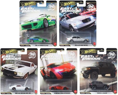 1:64 Scale Diecast Model Car Compatible with Hot Wheels Fast & Furious 25th Anniversary Premium 2026 N Case, Set of 5 Cars, HNW46-956N in Saudi Arabia