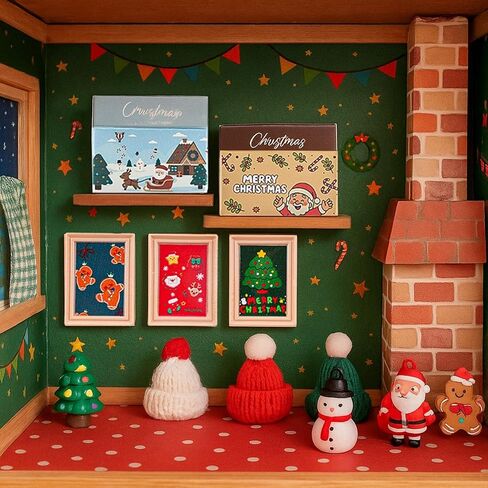 HKLMRO 22 قطعة بيت الدمية زينة عيد الميلاد وهمية سلسلة قبعة إكليل شجرة صغيرة هدية صناديق دمية 1:12 نموذج مصغر لبيت الألعاب التظاهر DIY الجنية التماثيل حديقة حلي معلقة حفلة in Kuwait