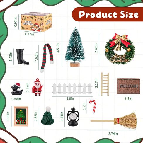 HKLMRO 22 قطعة بيت الدمية زينة عيد الميلاد وهمية سلسلة قبعة إكليل شجرة صغيرة هدية صناديق دمية 1:12 نموذج مصغر لبيت الألعاب التظاهر DIY الجنية التماثيل حديقة حلي معلقة حفلة in Kuwait