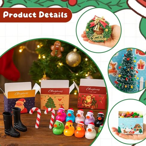 HKLMRO 22 قطعة بيت الدمية زينة عيد الميلاد وهمية سلسلة قبعة إكليل شجرة صغيرة هدية صناديق دمية 1:12 نموذج مصغر لبيت الألعاب التظاهر DIY الجنية التماثيل حديقة حلي معلقة حفلة in Kuwait
