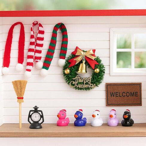 HKLMRO 22 قطعة بيت الدمية زينة عيد الميلاد وهمية سلسلة قبعة إكليل شجرة صغيرة هدية صناديق دمية 1:12 نموذج مصغر لبيت الألعاب التظاهر DIY الجنية التماثيل حديقة حلي معلقة حفلة in Kuwait