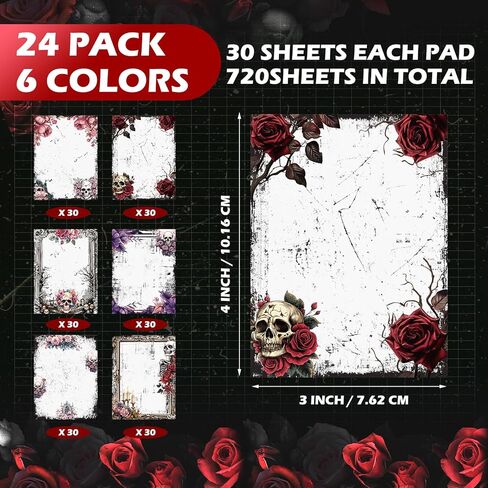 24 Pcs Gothic Sticky Notes Bulk Skull Gifts for Women Witchy Office Supplies Goth Style Design 3 x 4 Self-Stick Notepads for Book Lovers Office Supplies in Kuwait