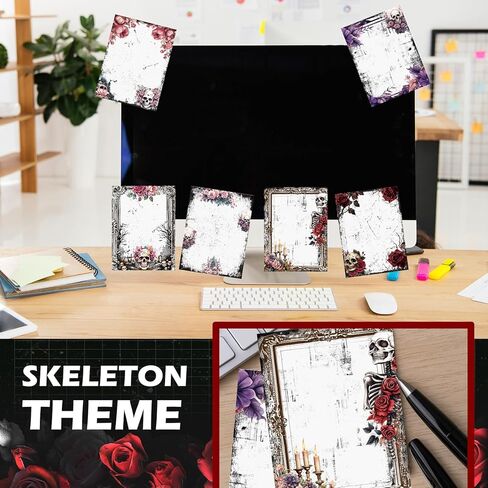 24 Pcs Gothic Sticky Notes Bulk Skull Gifts for Women Witchy Office Supplies Goth Style Design 3 x 4 Self-Stick Notepads for Book Lovers Office Supplies in Kuwait
