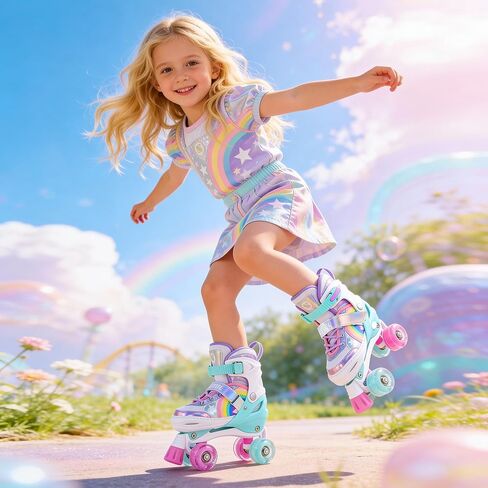 SULIFEEL Rainbow Unicorn 4 Size Adjustable Light up Roller Skates for Girls Boys for Kids in Kuwait