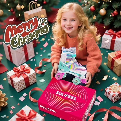 SULIFEEL Rainbow Unicorn 4 Size Adjustable Light up Roller Skates for Girls Boys for Kids in Kuwait