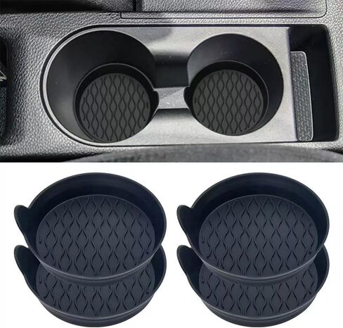 4-Pack Silicone Car Coasters with Anti-Slip Stripe Design (Black) in Saudi Arabia