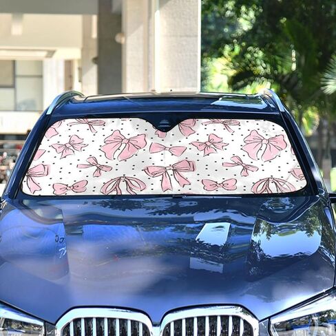 Bow Pink Windshield Sun Shade for Cars, Trucks, SUVs - UV Rays Defense, Folding Front Auto Sunshade, Vehicle Interior Cooler (55x27.6 Inch) in Saudi Arabia