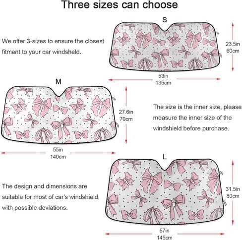 Bow Pink Windshield Sun Shade for Cars, Trucks, SUVs - UV Rays Defense, Folding Front Auto Sunshade, Vehicle Interior Cooler (55x27.6 Inch) in Saudi Arabia