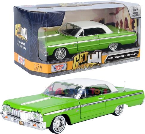 Motormax Get Low Series 1964 إمبالا هارد توب لوريدر 1:24 دييكاست موديل أخضر مع قمة بيضاء 79021 in Saudi Arabia