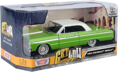 Motormax Get Low Series 1964 إمبالا هارد توب لوريدر 1:24 دييكاست موديل أخضر مع قمة بيضاء 79021 in Saudi Arabia