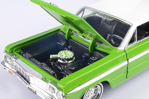 Motormax Get Low Series 1964 إمبالا هارد توب لوريدر 1:24 دييكاست موديل أخضر مع قمة بيضاء 79021 in Saudi Arabia