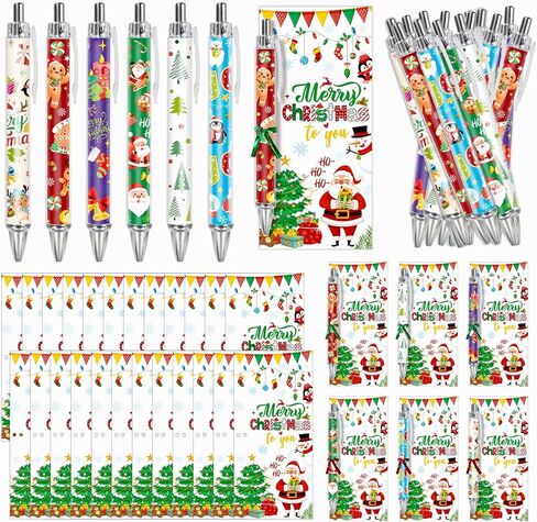 Konsait 48 PCS Christmas Pens with Greeting Cards, Holiday Ballpoint Pen Xmas Party Favors Class Christmas Gifts for Students Teachers Coworkers Friends Family School Office Supplies 24 Sets in Saudi Arabia