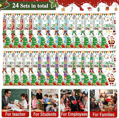 Konsait 48 PCS Christmas Pens with Greeting Cards, Holiday Ballpoint Pen Xmas Party Favors Class Christmas Gifts for Students Teachers Coworkers Friends Family School Office Supplies 24 Sets in Saudi Arabia