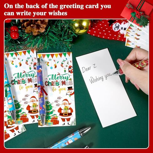 Konsait 48 PCS Christmas Pens with Greeting Cards, Holiday Ballpoint Pen Xmas Party Favors Class Christmas Gifts for Students Teachers Coworkers Friends Family School Office Supplies 24 Sets in Saudi Arabia