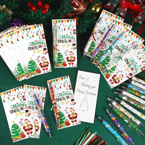Konsait 48 PCS Christmas Pens with Greeting Cards, Holiday Ballpoint Pen Xmas Party Favors Class Christmas Gifts for Students Teachers Coworkers Friends Family School Office Supplies 24 Sets in Saudi Arabia