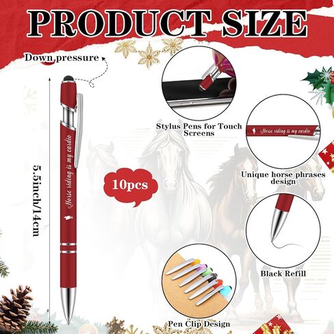 10 قطع من أقلام محبي الخيول، هدايا لطيفة لحفلات الخيول مع أقوال عيد الميلاد، أقلام حبر جاف، هدايا للفروسية، راكبي المدارس، طلاب الفصول الدراسية، مستلزمات أعياد الميلاد المكتبية in Kuwait