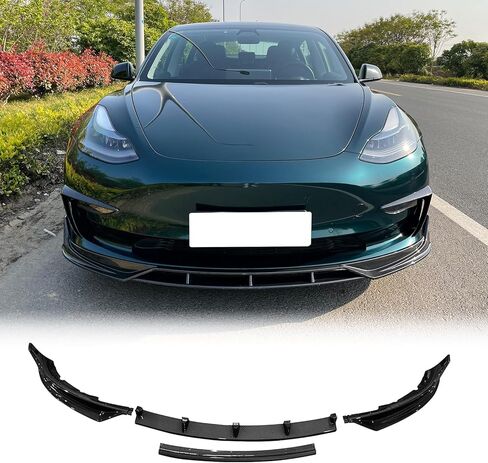 FREEMOTOR802 Front Bumper Lip Splitter Fits 2017-2023 Tesla Model 3, Carbon Fiber Print ABS Plastic IKON Style Air Dam Chin Spoiler Front Lower Lip Spoiler 4PCS in Saudi Arabia