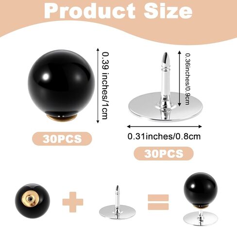 30Pcs No Sew Black Pearl Buttons Brooch Pins, No Sew Buttons, Pearl Button for Clothes, 10mm Detachable & Reusable DIY Craft Decoration with Sliver Metal Shank for Clothes, Jewelry, 0.39 inches/ 1 cm in Saudi Arabia