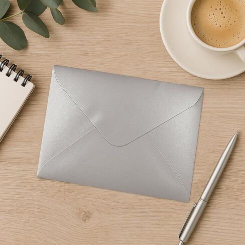 100 Pack Silver Metallic A7 Envelopes - Elegant Contour Pointed Flap - 5.25" x 7.25" - Premium 28lb Bond - Gummed - Laser Printer Compatible - Wedding, Anniversary, New Year Events in Saudi Arabia