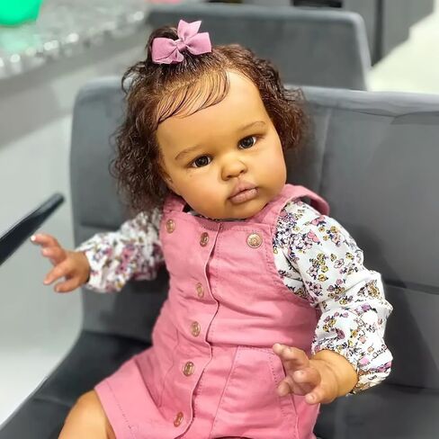 Realistic Reborn Baby Dolls Girl with Soft Body African American Real Life Babies Girl That Look Lifelike Newborn Baby Open Eyes 24inch in Saudi Arabia