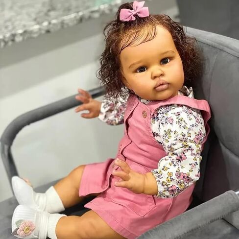 Realistic Reborn Baby Dolls Girl with Soft Body African American Real Life Babies Girl That Look Lifelike Newborn Baby Open Eyes 24inch in Saudi Arabia