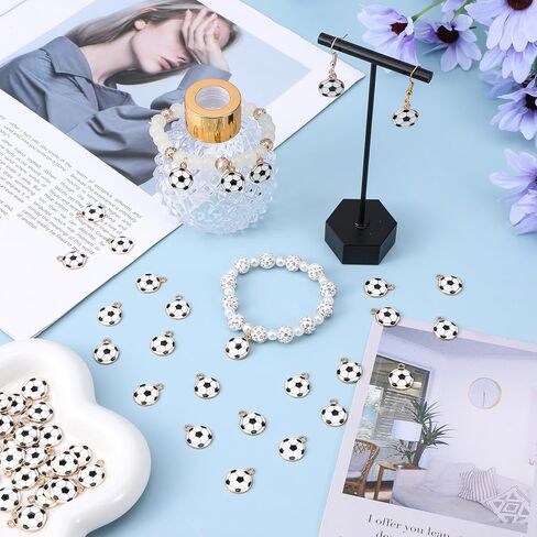 60 Pcs Enamel Soccer Charm Football Charms, Alloy Sports Charms Ball Soccer Pendants Beads for Jewelry Making Supplies DIY Necklace Bracelet Crafting Adults Teens in Kuwait