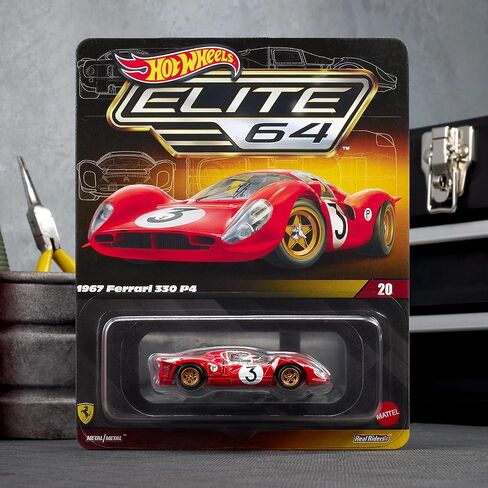 Hot Wheels Elite 64 1967 Ferrari 330 P4 - سيارة تجميع مصبوبة فاخرة بمقياس 1:64، أحمر روسو كورسا مع صدفة خلفية مفتوحة وعجلات راكبين حقيقيين in Kuwait