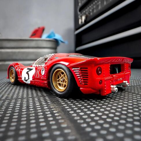 Hot Wheels Elite 64 1967 Ferrari 330 P4 - سيارة تجميع مصبوبة فاخرة بمقياس 1:64، أحمر روسو كورسا مع صدفة خلفية مفتوحة وعجلات راكبين حقيقيين in Kuwait