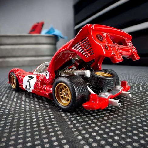 Hot Wheels Elite 64 1967 Ferrari 330 P4 - سيارة تجميع مصبوبة فاخرة بمقياس 1:64، أحمر روسو كورسا مع صدفة خلفية مفتوحة وعجلات راكبين حقيقيين in Kuwait