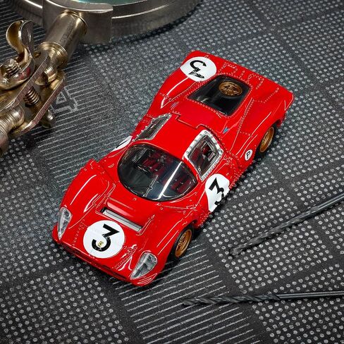 Hot Wheels Elite 64 1967 Ferrari 330 P4 - سيارة تجميع مصبوبة فاخرة بمقياس 1:64، أحمر روسو كورسا مع صدفة خلفية مفتوحة وعجلات راكبين حقيقيين in Kuwait