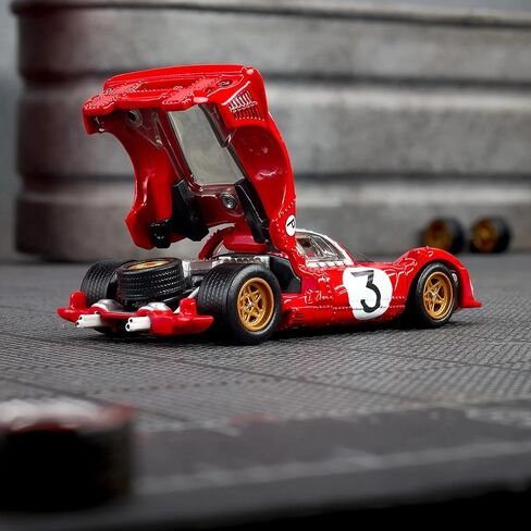 Hot Wheels Elite 64 1967 Ferrari 330 P4 - سيارة تجميع مصبوبة فاخرة بمقياس 1:64، أحمر روسو كورسا مع صدفة خلفية مفتوحة وعجلات راكبين حقيقيين in Kuwait