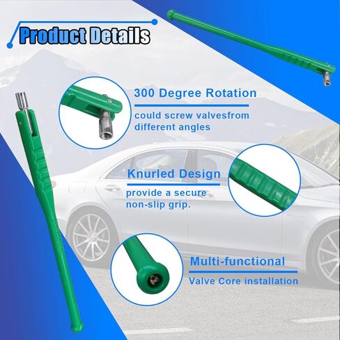 Car Tire Valve Stem Puller, Metal Tire Valve Stem Installer with Rubber Boot, Universal Valve Stem Removal Tool, Non-Slip Grip, Valve Stem Installation Tool, Off-Set Pivoting Head (Green) in Saudi Arabia