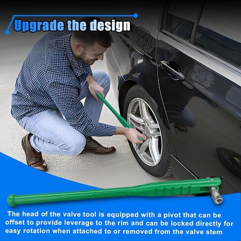 Car Tire Valve Stem Puller, Metal Tire Valve Stem Installer with Rubber Boot, Universal Valve Stem Removal Tool, Non-Slip Grip, Valve Stem Installation Tool, Off-Set Pivoting Head (Green) in Saudi Arabia