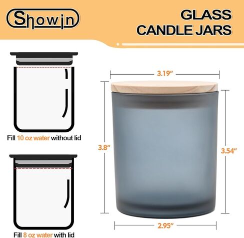 SHOWIN 10 OZ Thick Candle Jars for Making Candles 15 Pcs, Empty Jars with Wood Lids for Candle Making, Sample Container, Clear in Saudi Arabia