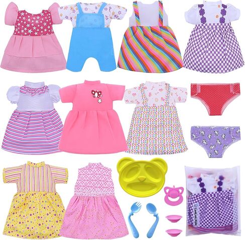 Girl Doll Clothes and Accessories 6 Sets Doll Clothes for 12 Inch Dolls Alive-Baby Doll Clothes Dress Pajamas Lovely Baby Doll Outfits Accessories for Christmas Birthday for Little Girl in Kuwait