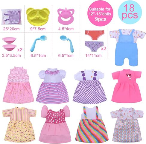 Girl Doll Clothes and Accessories 6 Sets Doll Clothes for 12 Inch Dolls Alive-Baby Doll Clothes Dress Pajamas Lovely Baby Doll Outfits Accessories for Christmas Birthday for Little Girl in Kuwait