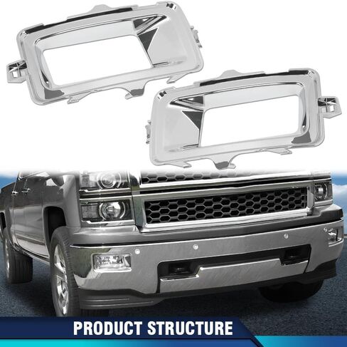 مجموعة حواف مصابيح الضباب PIT66 متوافقة مع Chevy Silverado 1500 (الطراز الفرعي: High Country، LT، LTZ، WT) 2014-2015/Silverado 1500 (الطراز الفرعي: LS، SSV) 2015 كروم يسار ويمين 2 قطعة in Saudi Arabia