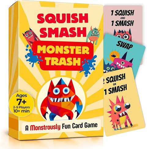 HIBULL Squish Smash Monster Trash - سباق لسحق الوحوش في لعبة بطاقات التفاعل المتسلسل الفوضوية | لعبة عائلية ممتعة للأطفال والكبار | مناسب للسفر | للأعمار من 7 سنوات فما فوق، 2-5 لاعبين، 15 دقيقة من وقت اللعب in Saudi Arabia