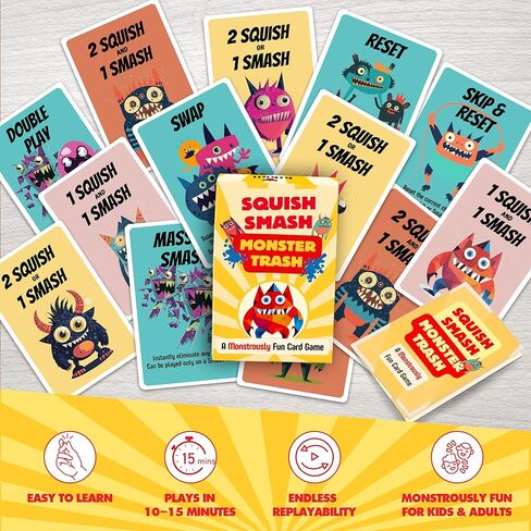 HIBULL Squish Smash Monster Trash - سباق لسحق الوحوش في لعبة بطاقات التفاعل المتسلسل الفوضوية | لعبة عائلية ممتعة للأطفال والكبار | مناسب للسفر | للأعمار من 7 سنوات فما فوق، 2-5 لاعبين، 15 دقيقة من وقت اللعب in Saudi Arabia