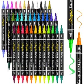50 Colors Dual Tip Acrylic Paint Pens Paint Markers with Carrying Case, Acrylic Markers for Rock Painting, Wood Paint, Glass, Plastic, Fabric, Ceramic, Painting Kit for Adults and Kids Crafts Supplies in Kuwait