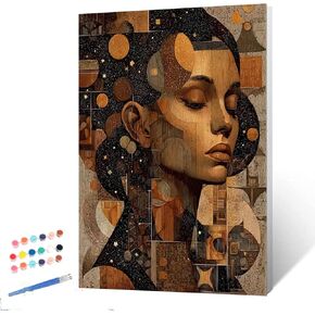 مجموعة طلاء فني تجريدي للسيدات حسب الأرقام، مربعات ذهبية، خلفية DIY، رسم على القماش مع فرش، طلاء أكريليك، نمط فريد من نوعه، رسم بالأرقام للبالغين، 16 × 20 بوصة (بدون إطار) in Kuwait