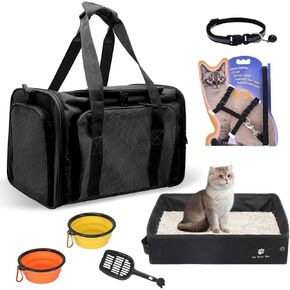 طقم سفر للحيوانات الأليفة 3 في 1، حامل حقيبة ظهر للقطط/الكلاب، حامل حيوانات أليفة ناعم الجوانب معتمد من شركة الطيران وصندوق فضلات القطط المحمول قابل للطي، أساسيات الحيوانات الأليفة للسفر في الهواء الطلق in Kuwait