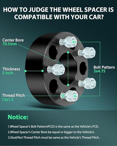 SCITOO 2Pcs Wheel Spacers 2 inch 5x4.75 Bore 70.5mm Studs 12x1.5 5 Lug Wheel Spacers Adapters Fit for for Chevrolet Camaro Corvette S10 S10 Blazer for GMC Jimmy S15 Sonoma for Buick in Saudi Arabia