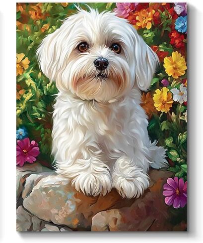 Maltese Dog Paint by Numbers Kit for Adults, 16"x20" Canvas Painting Kit for Beginners, Modern Aesthetic DIY Paint by Number on Canvas for Home Wall Decor 378 in Saudi Arabia