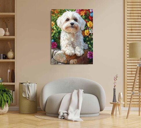 Maltese Dog Paint by Numbers Kit for Adults, 16"x20" Canvas Painting Kit for Beginners, Modern Aesthetic DIY Paint by Number on Canvas for Home Wall Decor 378 in Saudi Arabia