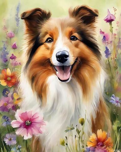طلاء LAENAKR بالأرقام لكلب شيلتي البالغ، مجموعة طلاء زيتية قماشية DIY من قماش Shetland Sheepdog للمبتدئين مع فرش الطلاء رسم طلاء أكريليك، 40 × 50 سم، بدون إطار in Kuwait