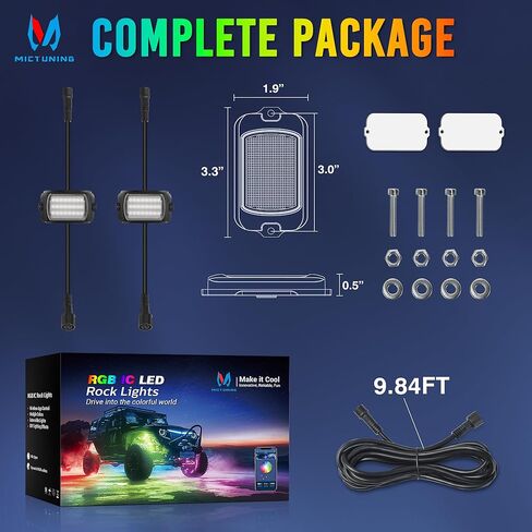 MICTUNING Q1+ MAX 12 Pods Ultra-Bright RGB+IC Rock Lights, Multi-Color Chasing Underglow Lighting, Extensible to 24 Pods, APP Music Sync & DIY Effects, IP68 Waterproof in Saudi Arabia