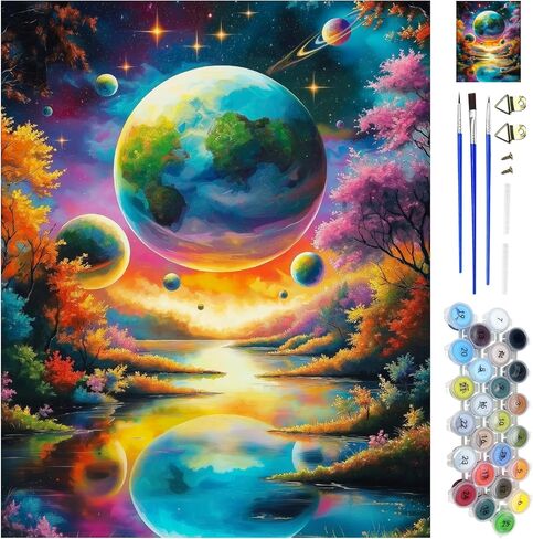 WEBEEDY Planet Space Large Paint by Numbers Kit for Adults Beginners Painting by Numbers on Canvas Complete Paint and Sip Sets Oil Painting Kit for Party Home Wall Decor Art Craft Gifts, 16x20'' in Saudi Arabia