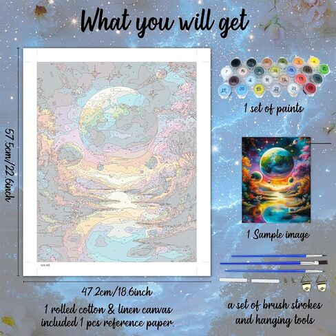 WEBEEDY Planet Space Large Paint by Numbers Kit for Adults Beginners Painting by Numbers on Canvas Complete Paint and Sip Sets Oil Painting Kit for Party Home Wall Decor Art Craft Gifts, 16x20'' in Saudi Arabia